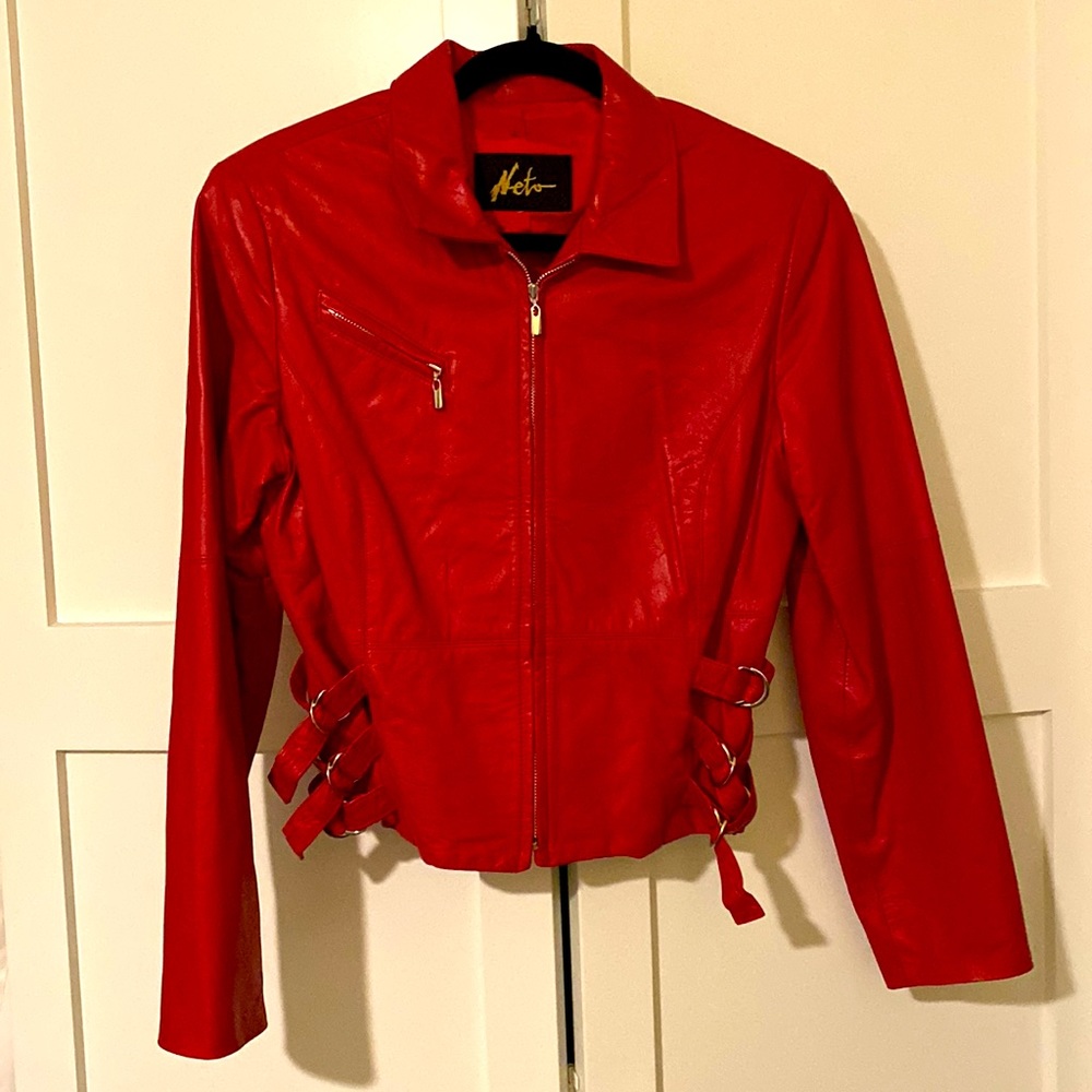 Red leather jacket